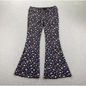 BP Nordstrom Flare Pants Womens XL Navy Blue Floral Cinch Tie Waist 70s Retro